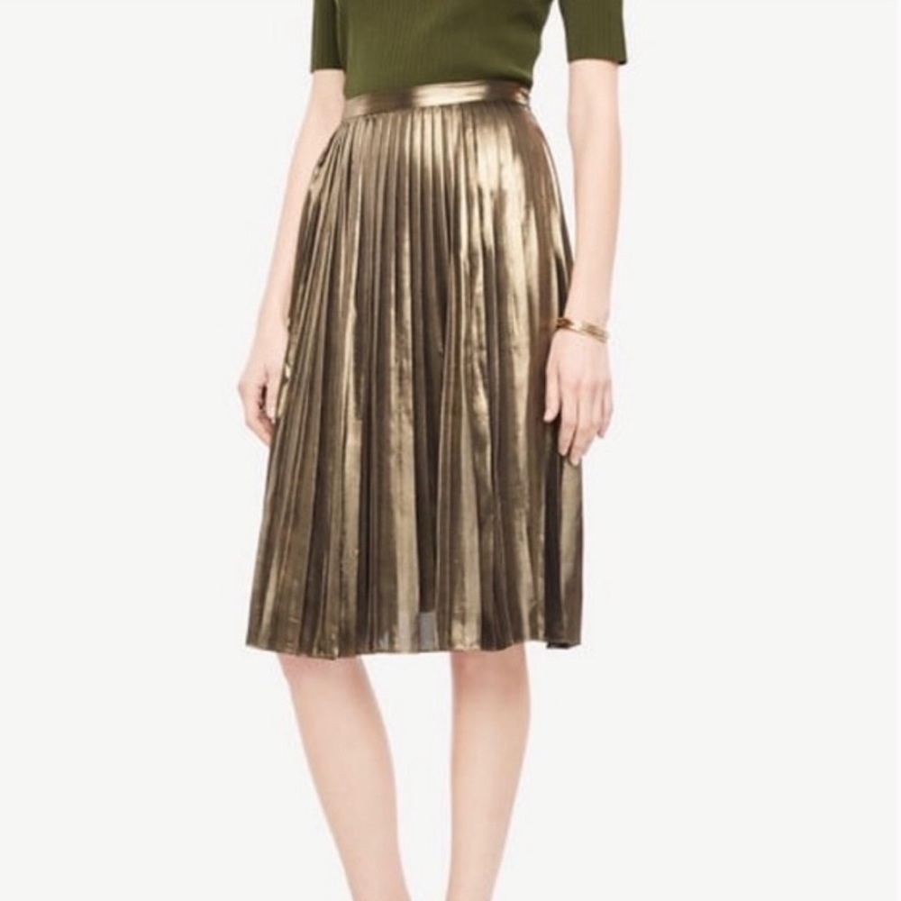 Ann Taylor Gold Pleated Midi Skirt